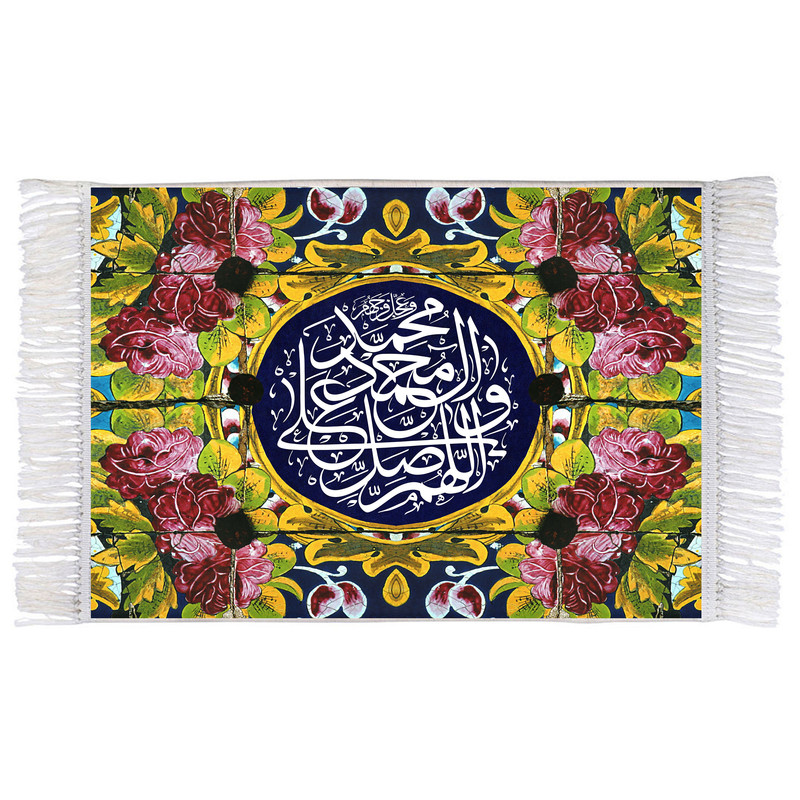 فرش ماشینی دیوارکوب اطلس آبی مدل صلوات کد T4119