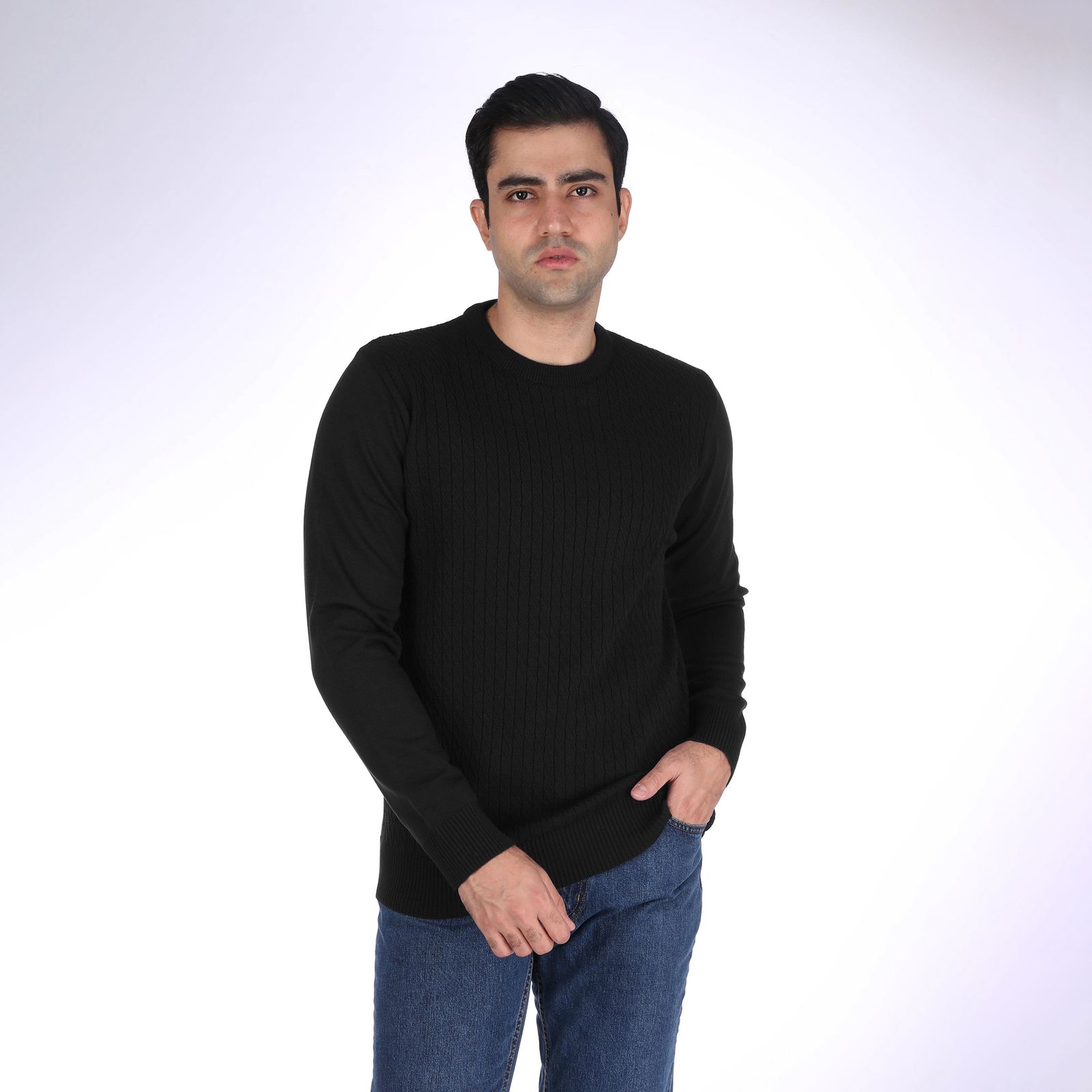 پلیور مردانه تریکو پاییزان مدل ARN یقه گرد رنگ مشکی -  - 2