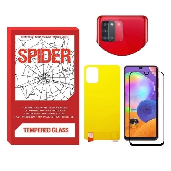 محافظ صفحه نمایش اسپایدر مدل FUL مناسب برای گوشی موبایل Galaxy A31 به همراه محافظ پشت گوشی و محافظ لنز دوربین