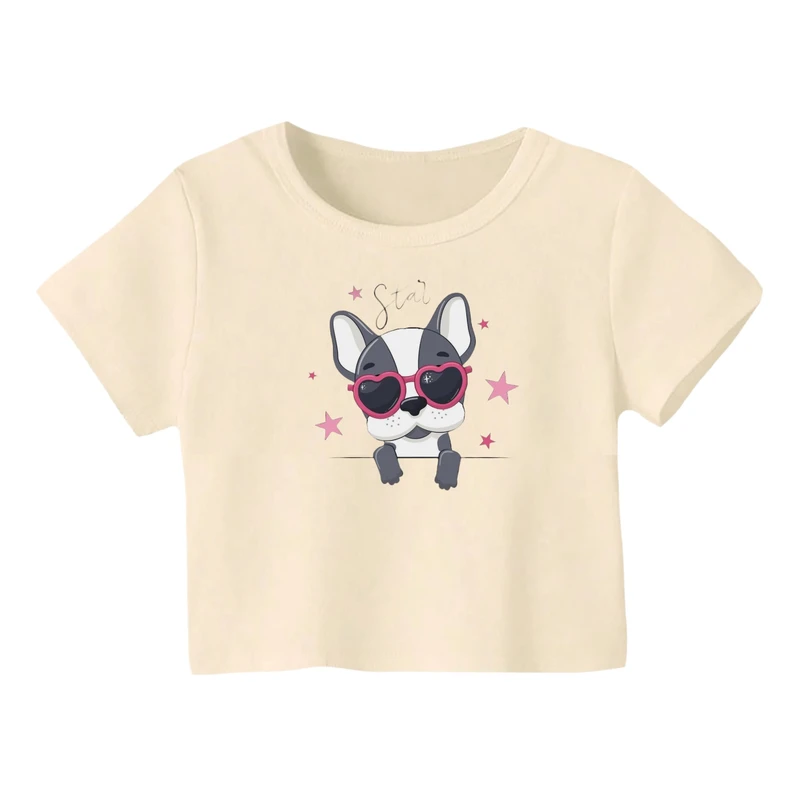کراپ‌ تی‌شرت آستین کوتاه زنانه مدل سگ کد 13