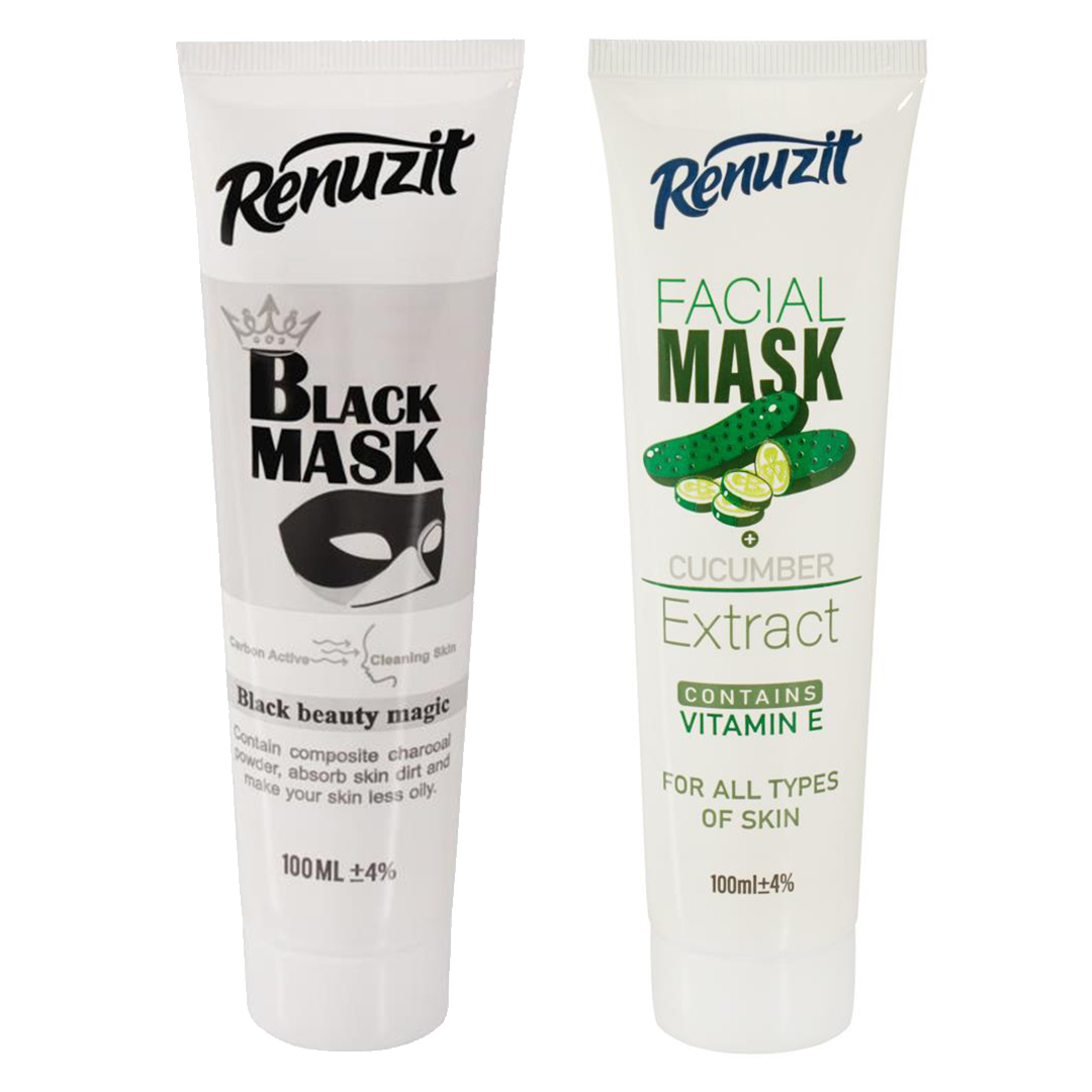 ماسک صورت رینو زیت مدل Black Mask حجم 100 میلی لیتر به همراه ماسک صورت مدل خیار حجم 100 میلی لیتر