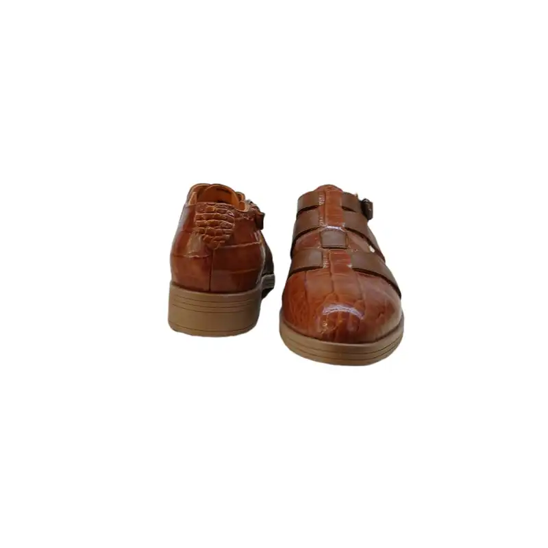 صندل زنانه مدل سه کمر چرم رنگ عسلی