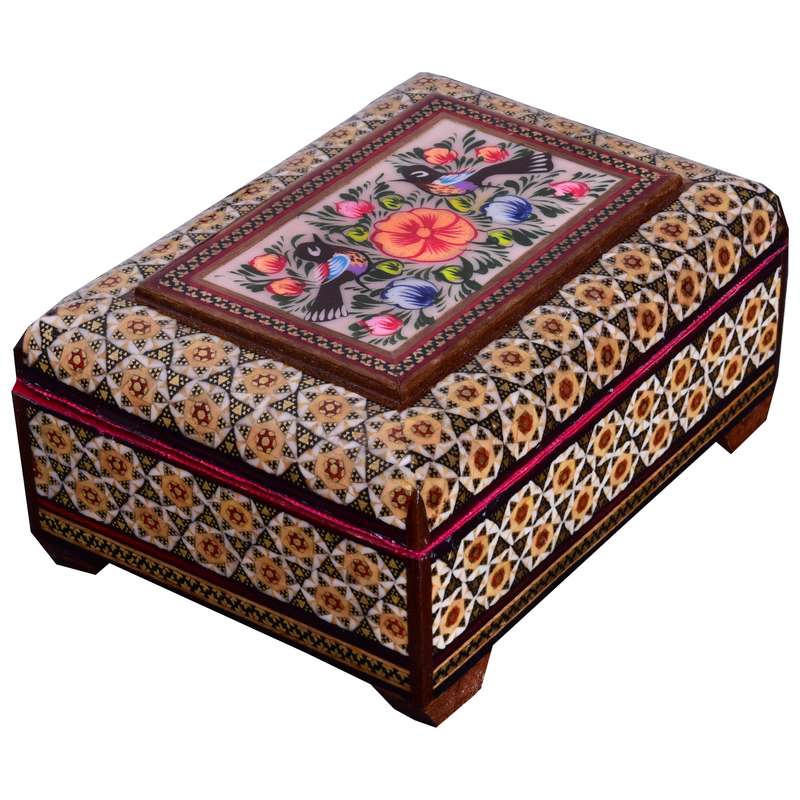 جعبه جواهرات خاتم کاری طرح شكوفه کد 14