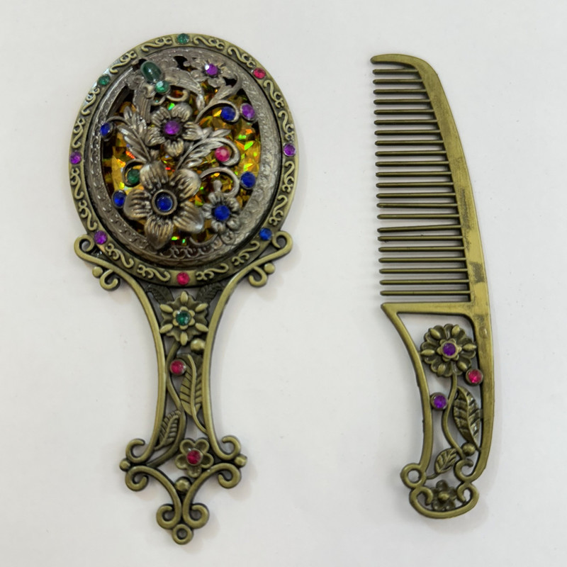 ست آینه و شانه مو مدل فلزی طرح گل کد stcommirflo110