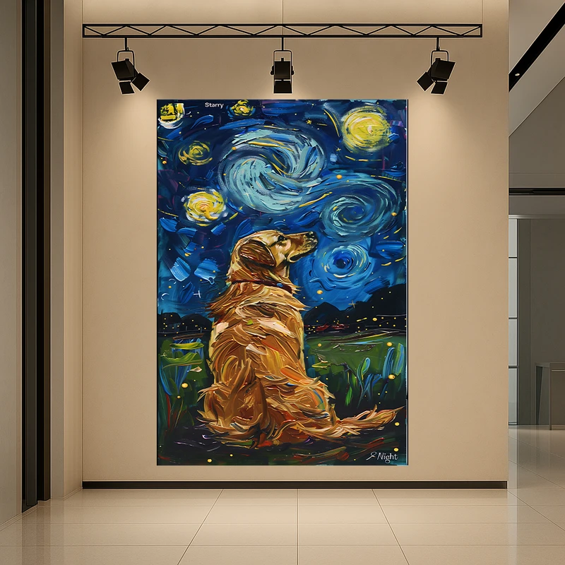 پوستر طرح سگ مدل شب پر ستاره کد AR3058986