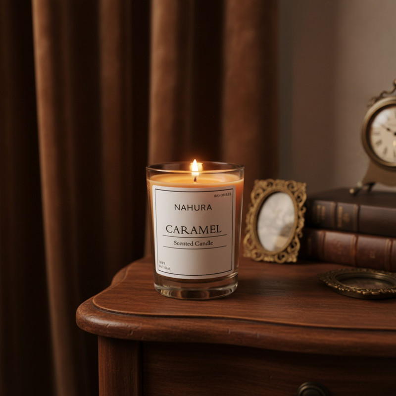 شمع لیوانی معطر مدل D009 با رایحه کارامل زمان اتمام 10 ساعت