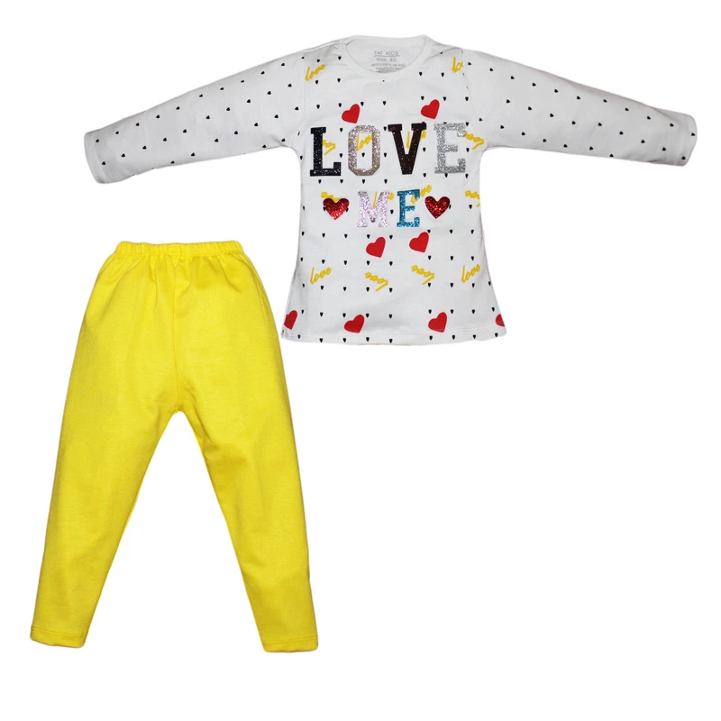 عکس شماره 4 : ست تی شرت و شلوار دخترانه مدل love حروف برجسته کد 108