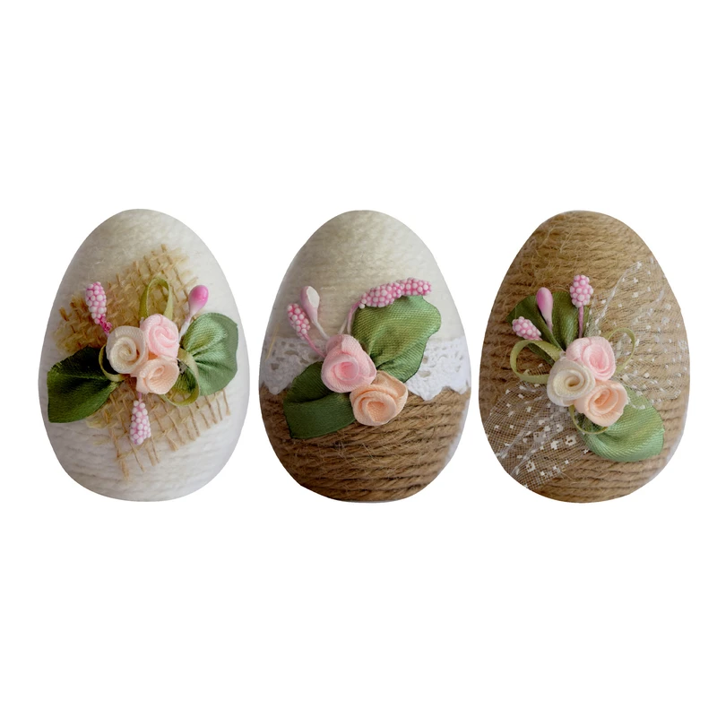 تخم مرغ سفالی مدل سفره هفت سین طرح  رز گلدار کد S3029nr بسته 3 عددی