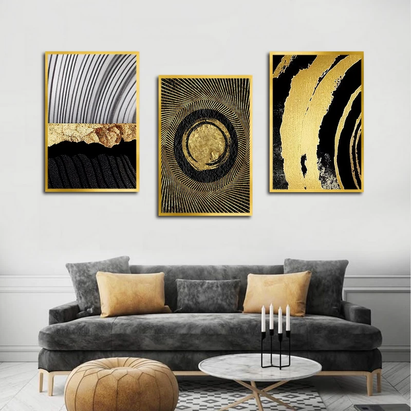 تابلو بکلیت طرح نقاشی انتزاعی خورشید مدل T-3166 مجموعه 3 عددی