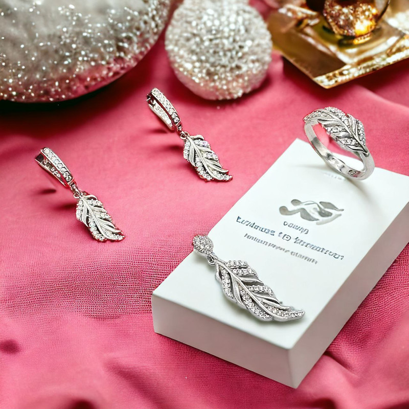 نیم ست نقره زنانه مدل برگ مبینا 0124