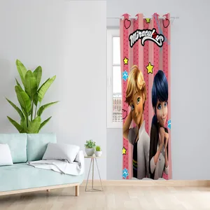  پرده مدل اتاق کودک مخمل پانچی طرح دختر کفشدوزکی کد 1985 سایز 140x280 سانتی متر