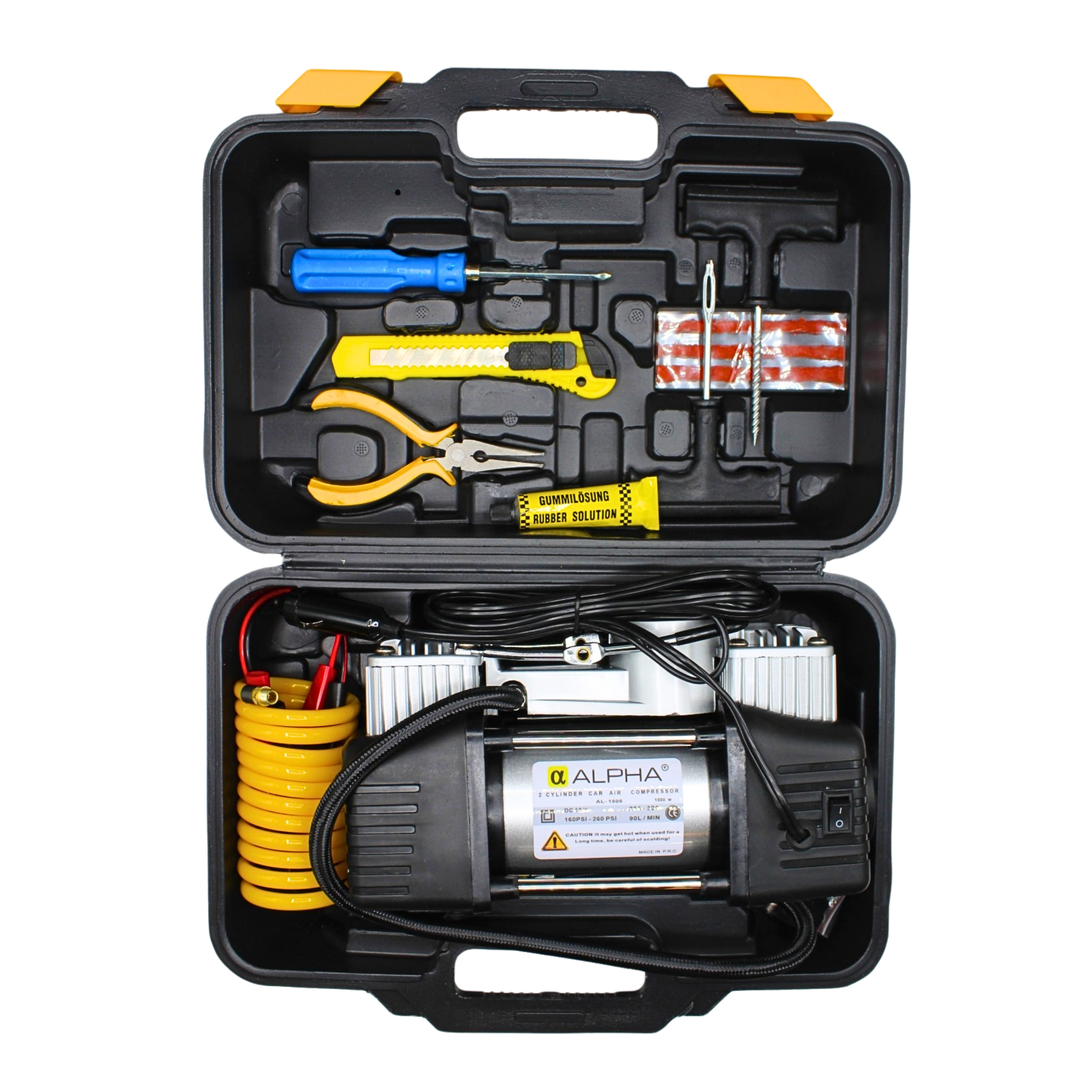 کمپرسور هوا فندکی دوسیلندر حرفه ای 1500 وات آلفا مدل AL-1500 مجموعه 10عددی