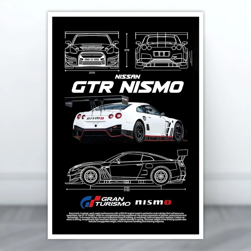 تابلو بکلیت طرح ماشین اسپرت نیسان GTR مدل W-S10686 فریم سفید 