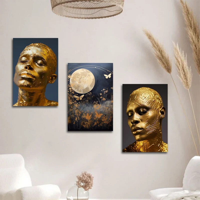 تابلو شاسی بکلیت طرح چهره مرد طلاکوب و پروانه مدل SH-1239 مجموعه 3 عددی