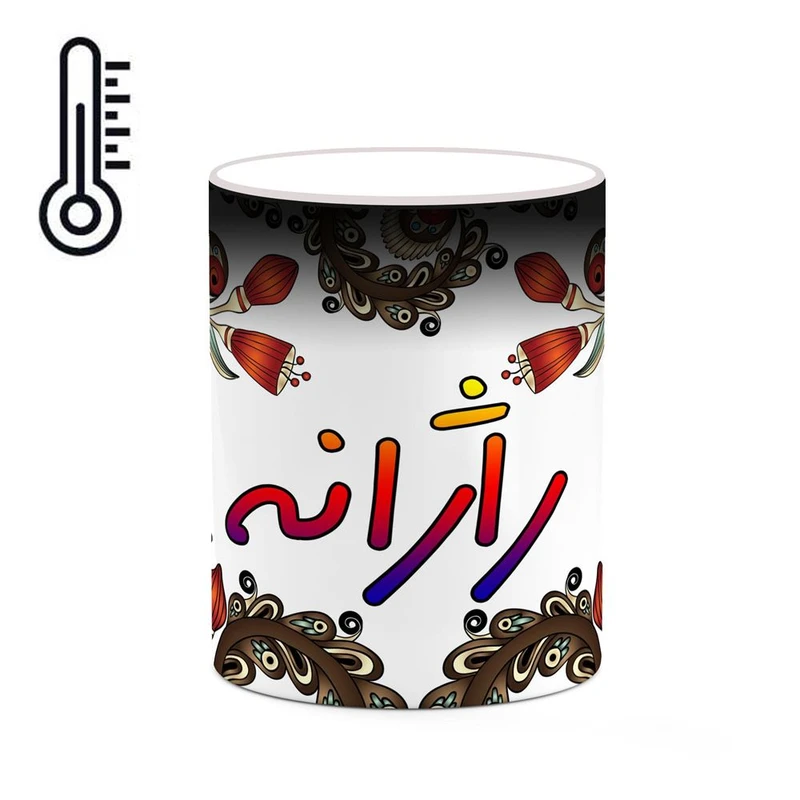 ماگ حرارتی کاکتی مدل اسم راژانه طرح سنتی گل و بته کد mgh45142