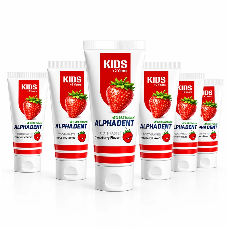 خمیردندان کودک آلفادنت مدل N-G-Strawberry حجم 50 میلی لیتر مجموعه 6 عددی