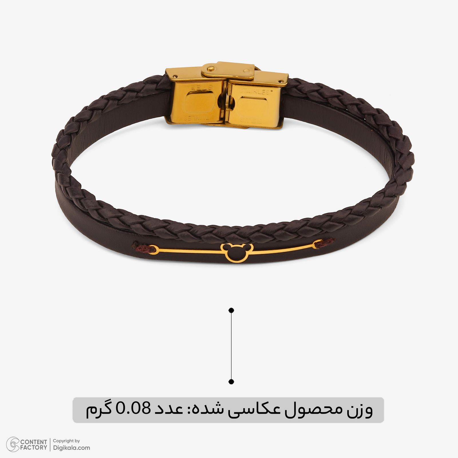 دستبند طلا 18 عیار زنانه با بند چرمی وی گالری مدل میکی ماوس کد LBB2058 -  - 8