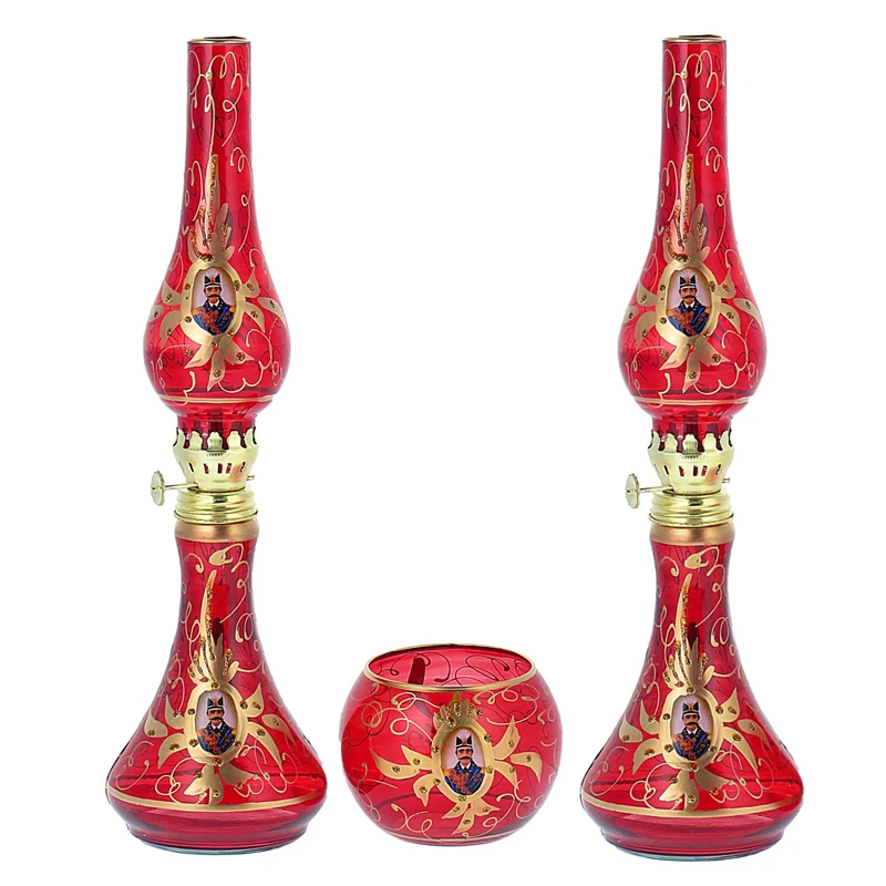 چراغ گرد سوز مدل شاه عباسی بسته 2 عددی به همراه جا شمعی