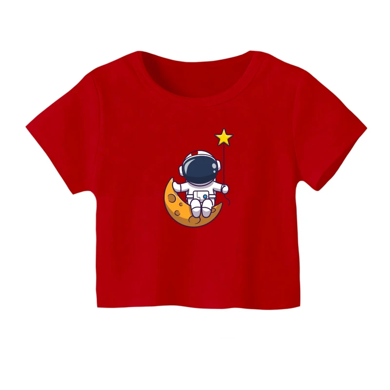 کراپ‌ تی‌شرت آستین کوتاه زنانه مدل فضانورد کد 14 رنگ قرمز