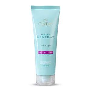 کرم بدن مرطوب‌کننده سینره مدل Hydra Silk حجم 250 میلی‌لیتر با محافظت در برابر آلودگی هوا، حاوی پپتیدهای مورینگا، روغن آووکادو، شی باتر و روغن گل مغربی، جذب سریع و فاقد پارابن