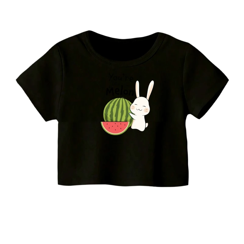 کراپ‌ تی‌شرت آستین کوتاه زنانه مدل خرگوش یلدایی کد 3