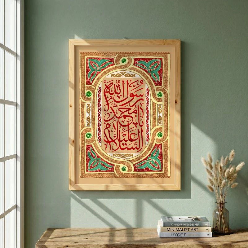 تابلو طرح السلام علیک یا محمد رسول الله مدل G13989 فریم کرم روشن