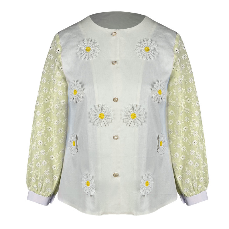 شومیز آستین بلند زنانه مدل گل آفتابگردان کد AK1148 رنگ لیمویی