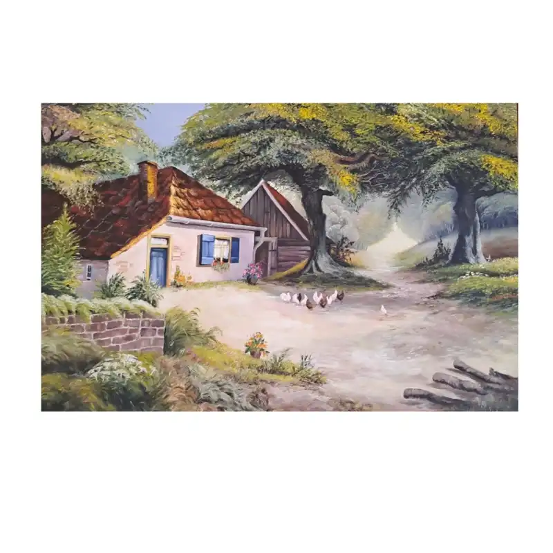 تابلو نقاشی رنگ روغن طرح کلبه جنگلی کد 102