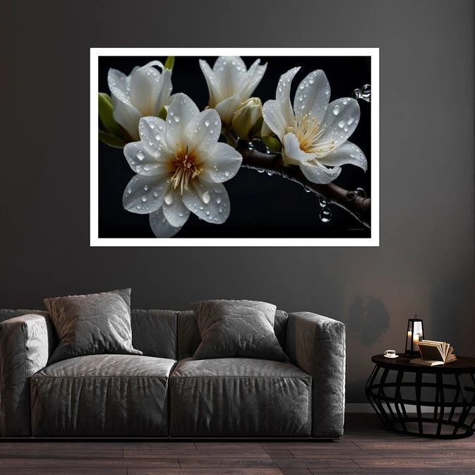 تابلو بکلیت طرح گل و قطره شبنم مدل قاب شاسی W-s8584