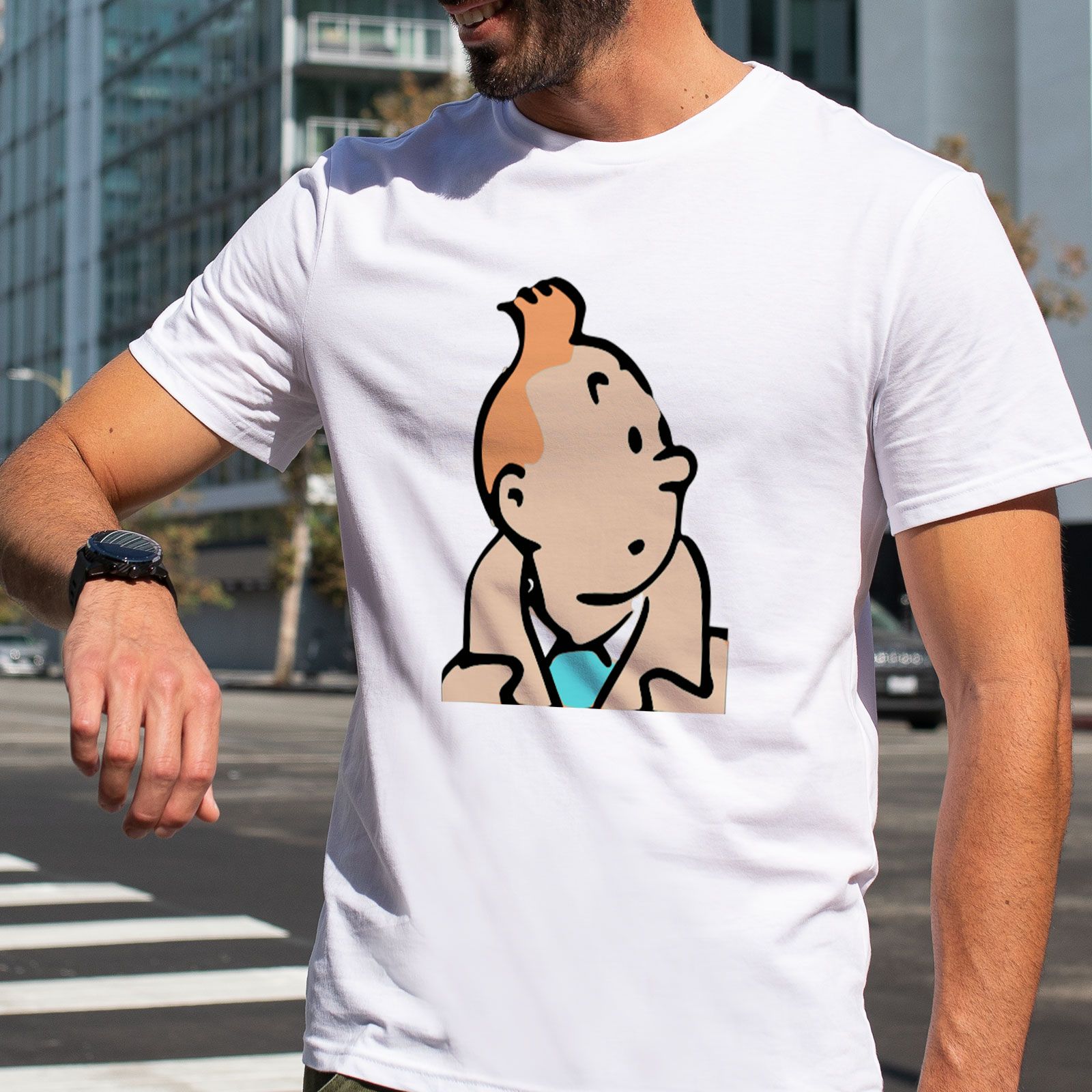 تی شرت آستین کوتاه مردانه هومرو مدل TW326 طرح Tintin -  - 6