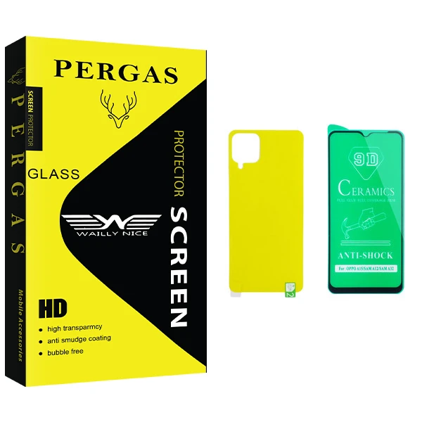 محافظ صفحه نمایش سرامیکی  وایلی نایس مدل Pergas Glass مناسب برای گوشی موبایل سامسونگ Galaxy A12 به همراه محافظ پشت گوشی