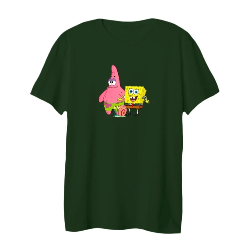 تی شرت لانگ آستین کوتاه  زنانه مدل  باب اسفنجی و پاتریک کد 2 رنگ سبز