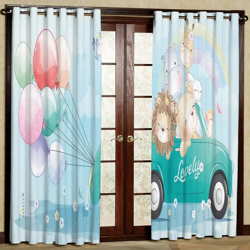 پرده مدل بادکنک و حیوانات مخمل پانچی کد 2703 سایز 200x140 سانتی متر