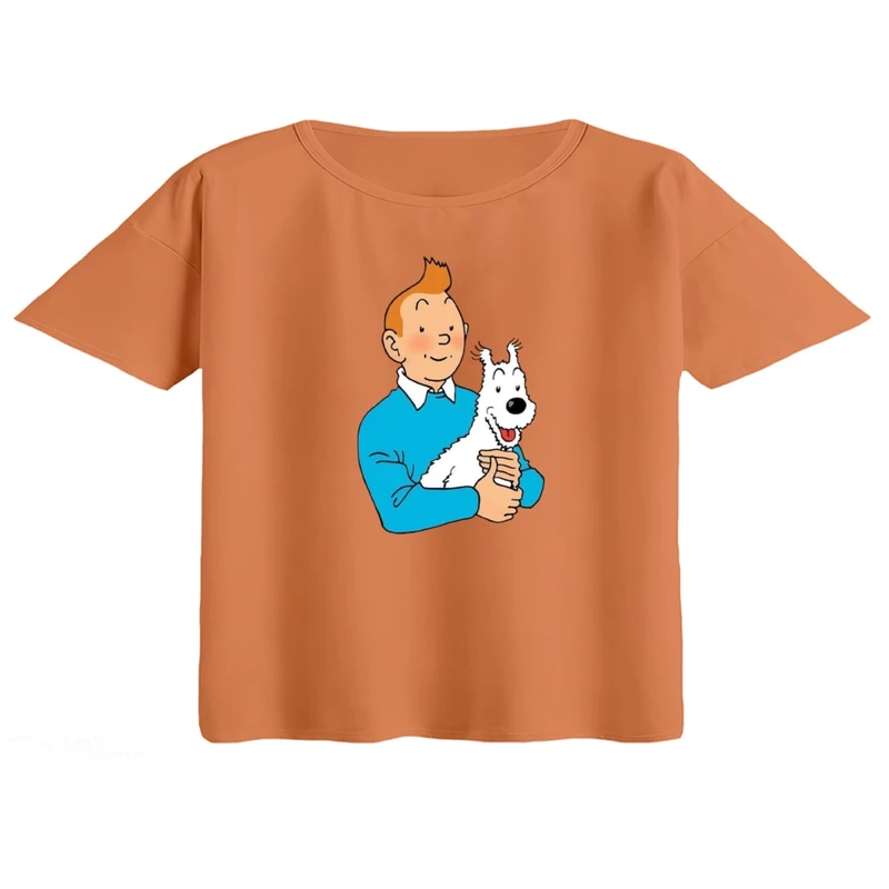 کراپ تی‌شرت آستین کوتاه زنانه مدل تن تن و میلو