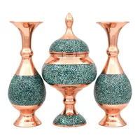 ست 3 تکه گلدان و شکلات خوری فیروزه کوبی&nbsp;مسی&nbsp;کد 20-2