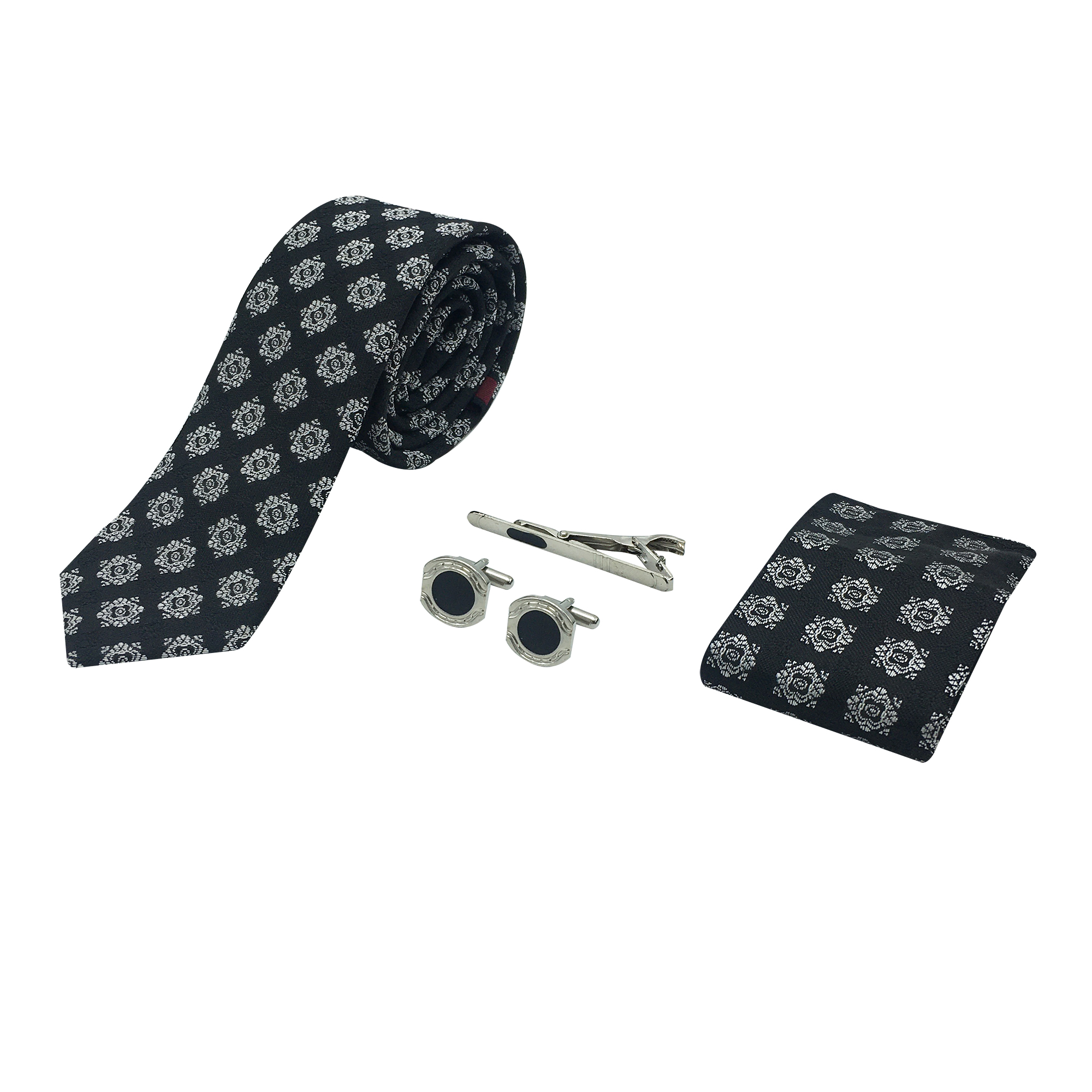 ست کراوات و گیره کراوات و دستمال جیب و دکمه سردست مردانه مدل 7070