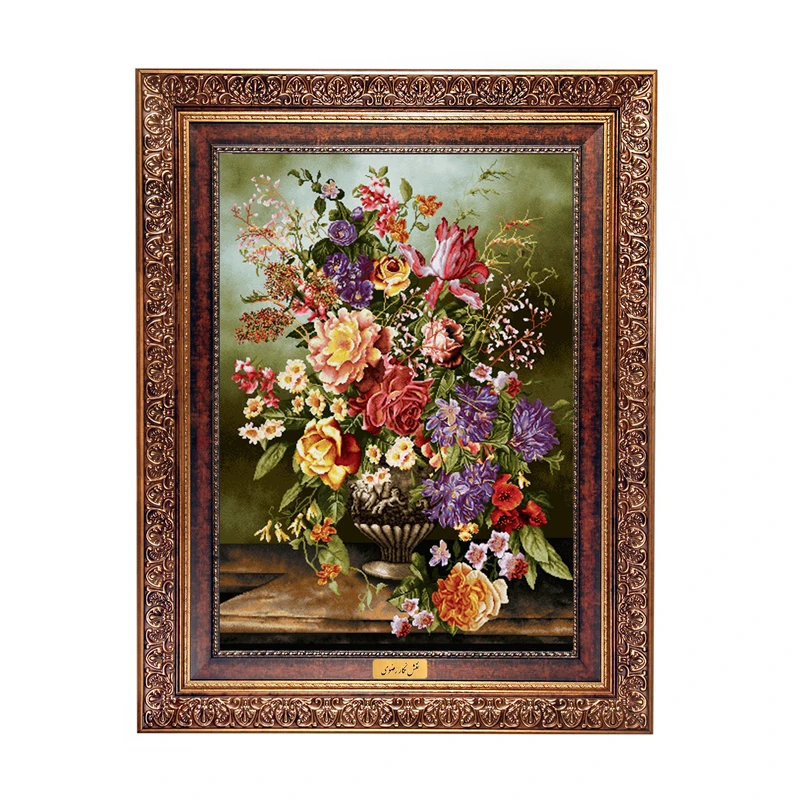 تابلو فرش ماشینی نقش نگار رضوی طرح گل کد 452KC