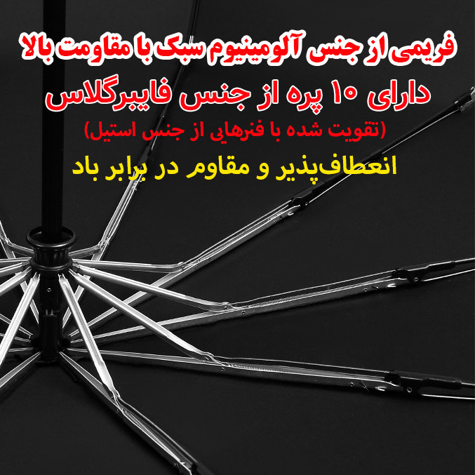 چتر 10 پره گلد ایر مدل Metal-Wood کد MUSAN قطر 116 سانتی‌متر