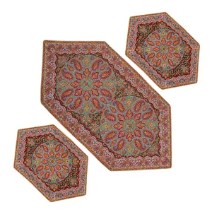 ست 3 تکه رومیزی ترمه حسینی یزد مدل بهاره