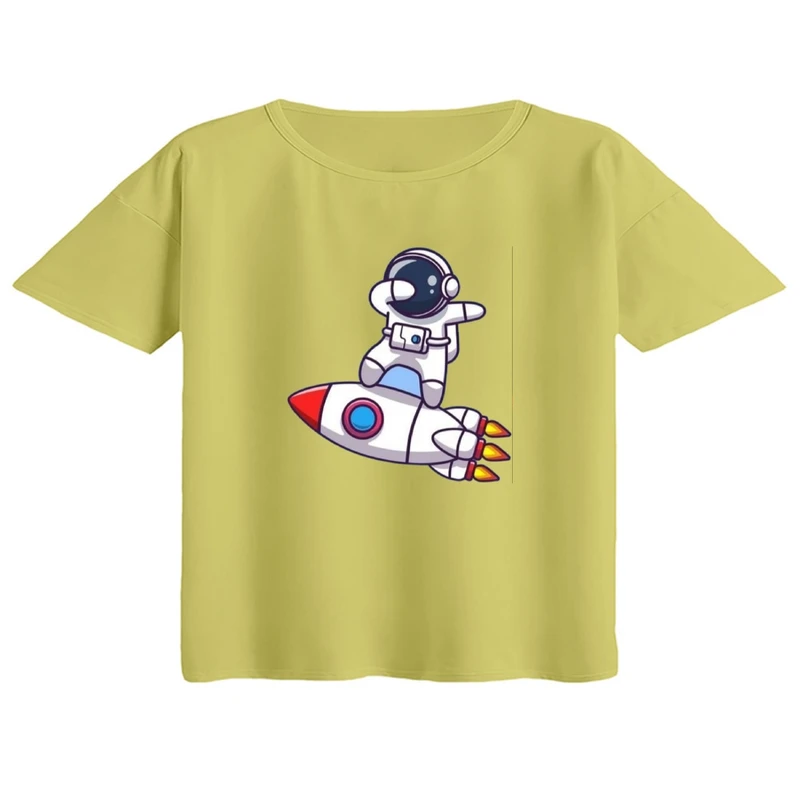 کراپ تی‌شرت آستین کوتاه زنانه مدل فضانورد و موشک