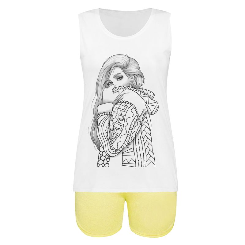 ست تاپ و شلوارک زنانه طرح girl tatto کد 01 ye