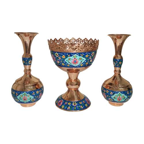 ست میوه خوری و گلدان مسی کد FDP2501 مجموعه 3 عددی
