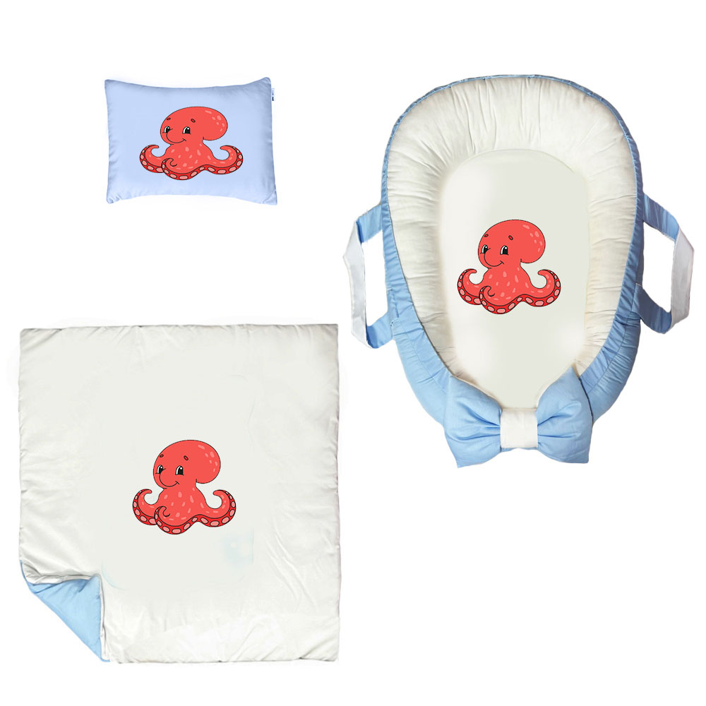 سرویس خواب سه تکه نوزاد ناریکو مدل گارد محافظ دار طرح هشت پا کد 0397