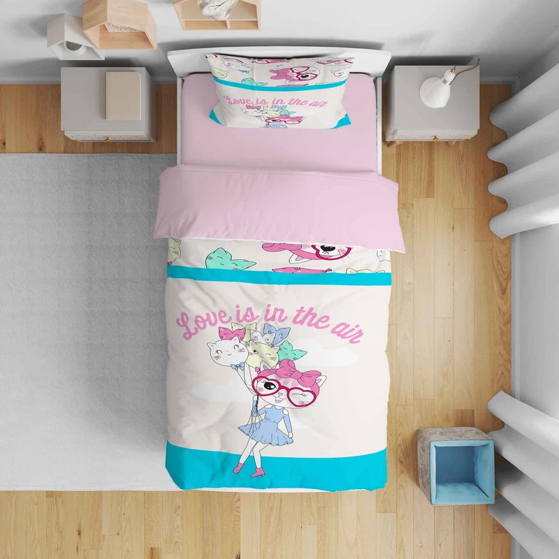 سرویس روتختی مدل گربه و بادکنک 5342 تک نفره 5 تکه