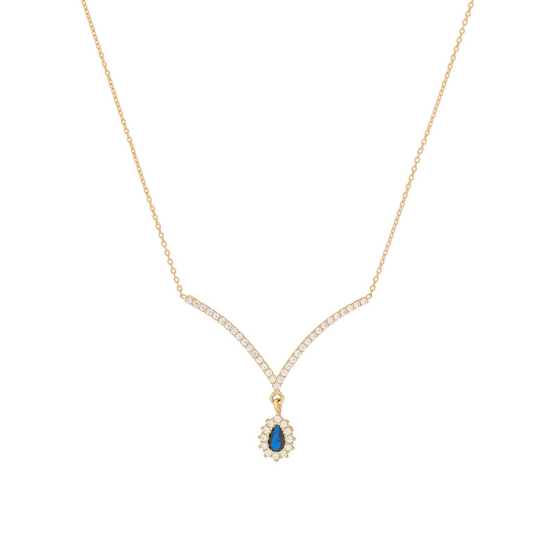 گردنبند طلا 18 عیار زنانه با طرح حلقه‌ای (فلامینگو) وی گالری مدل جناقی یاقوت کبود NB9314