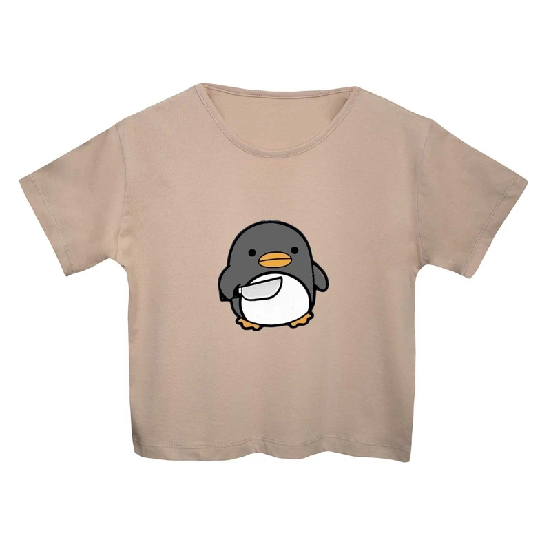 کراپ‌ تی‌شرت آستین کوتاه زنانه مدل پنگوئن عصبانی کد 1