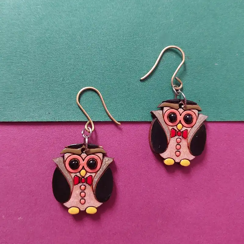 گوشواره زنانه مدل چوبی طرح جغد شیک پوش کد EP004