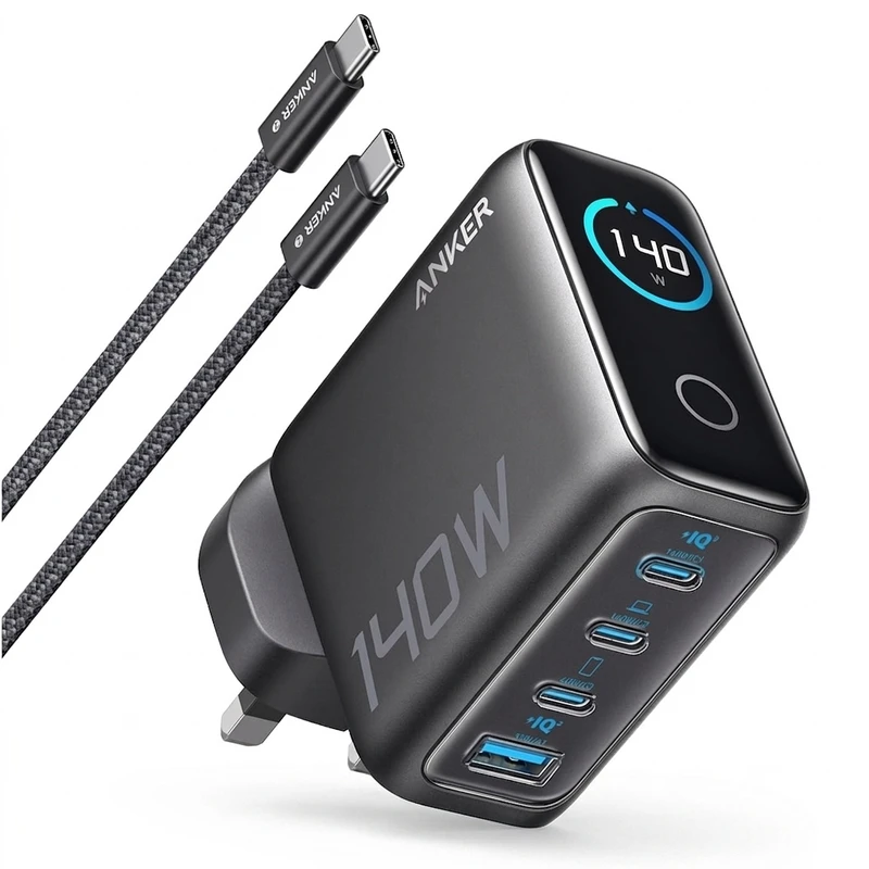 شارژر دیواری 140 وات 4 پورت انکر مدل B0DPKP7RD8 به همراه کابل USB-C به طول 1.5 متر