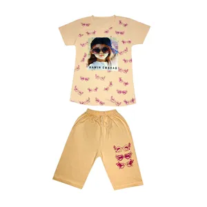 ست تی شرت آستین کوتاه و شلوارک دخترانه مدل چراغدار کد 02