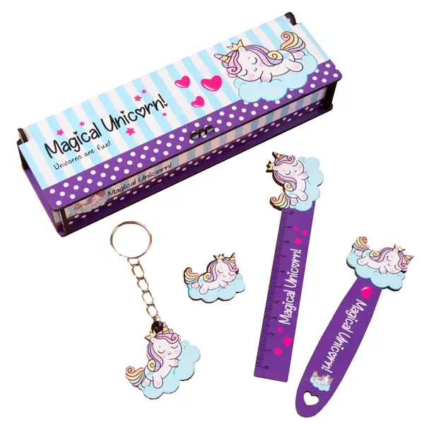 بسته لوازم تحریر طرح یونیکورن کد V5 مجموعه 5 عددی